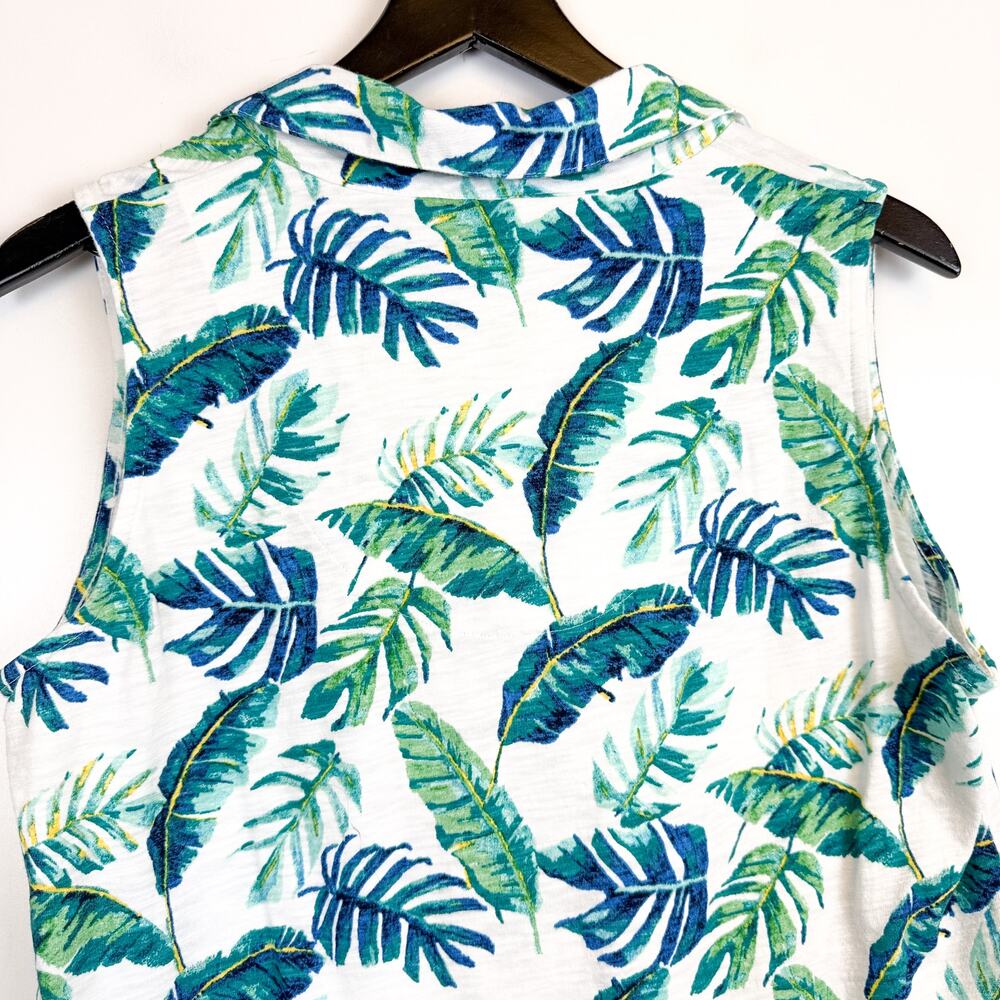 Chico’s Island Slub Sleeveless Collared Tunic Top Leaves White Blue - 2 US L - Picture 6 of 8